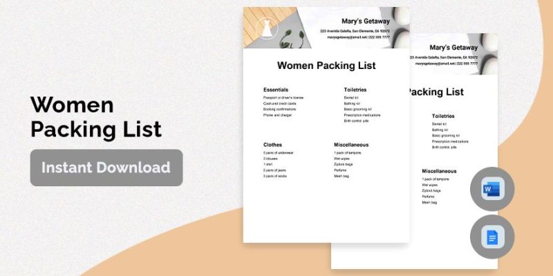 Ladies Packing List
