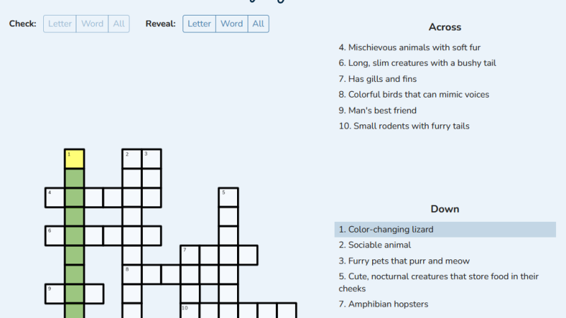 AI Learning Model Crossword
